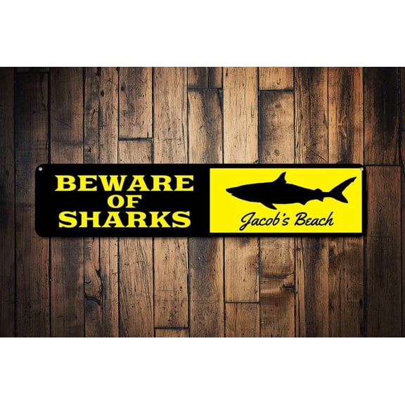 Shark Sign Shark Lover Kid Room Sign Custom Child Bedroom Decor Metal Beach Playroom Sign - Shark Signs - Size: 16 x 4 Inches