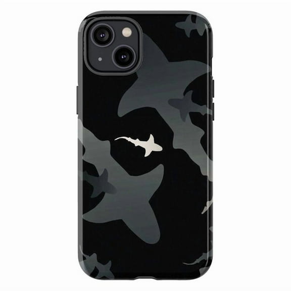 Shark Silhouette Camouflage iPhone Case – Black & Gray Ocean Predator Design Phone Cover for iPhone 11–16 Pro Max