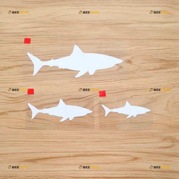 Shark Silhouette Great White Shark Fish Sticker Decal Vinyl 10152-3 Pack White, 3 Inches, 4 Inches, 6 Inches - No Background for Car Boat Laptop Cup Phone