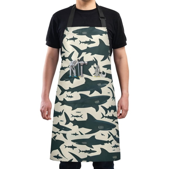 Shark Silhouette Kitchen Apron with 2 Pockets Adjustable waterproof Cooking Aprons for Women Men Chef