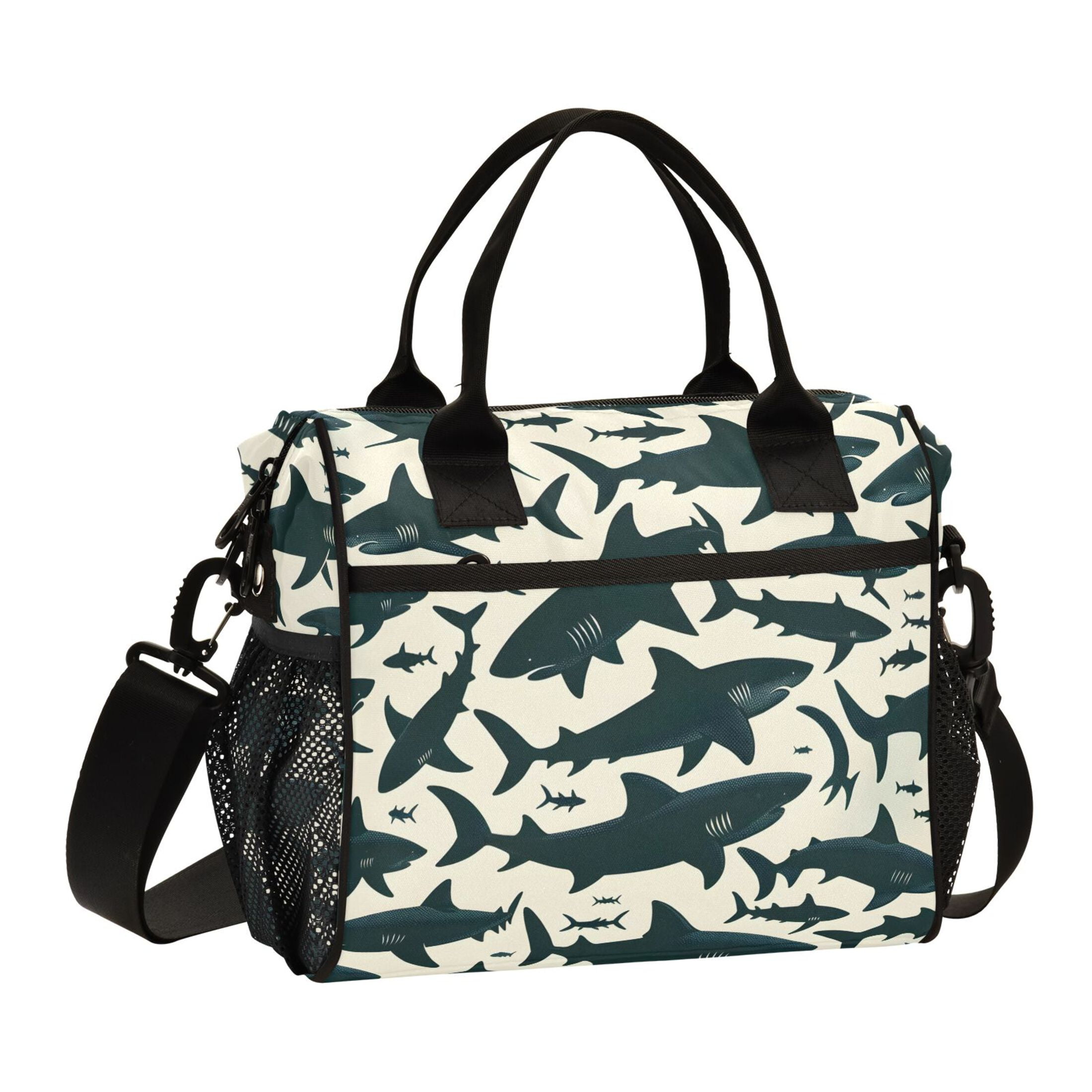 Shark Silhouette Lunch Bag Insulated Lunch Box Leakproof Reusable Cooler Tote Adjustable Shoulder Strap for Men Women 12L