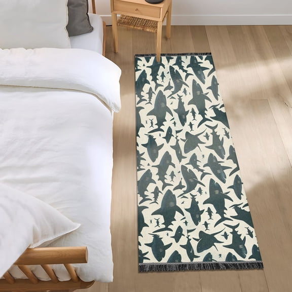 Shark Silhouette Runner Area Rug 2x6 Soft Non-Slip Washable Bedside Carpet for Hallway Bedroom Living Room Home Decor