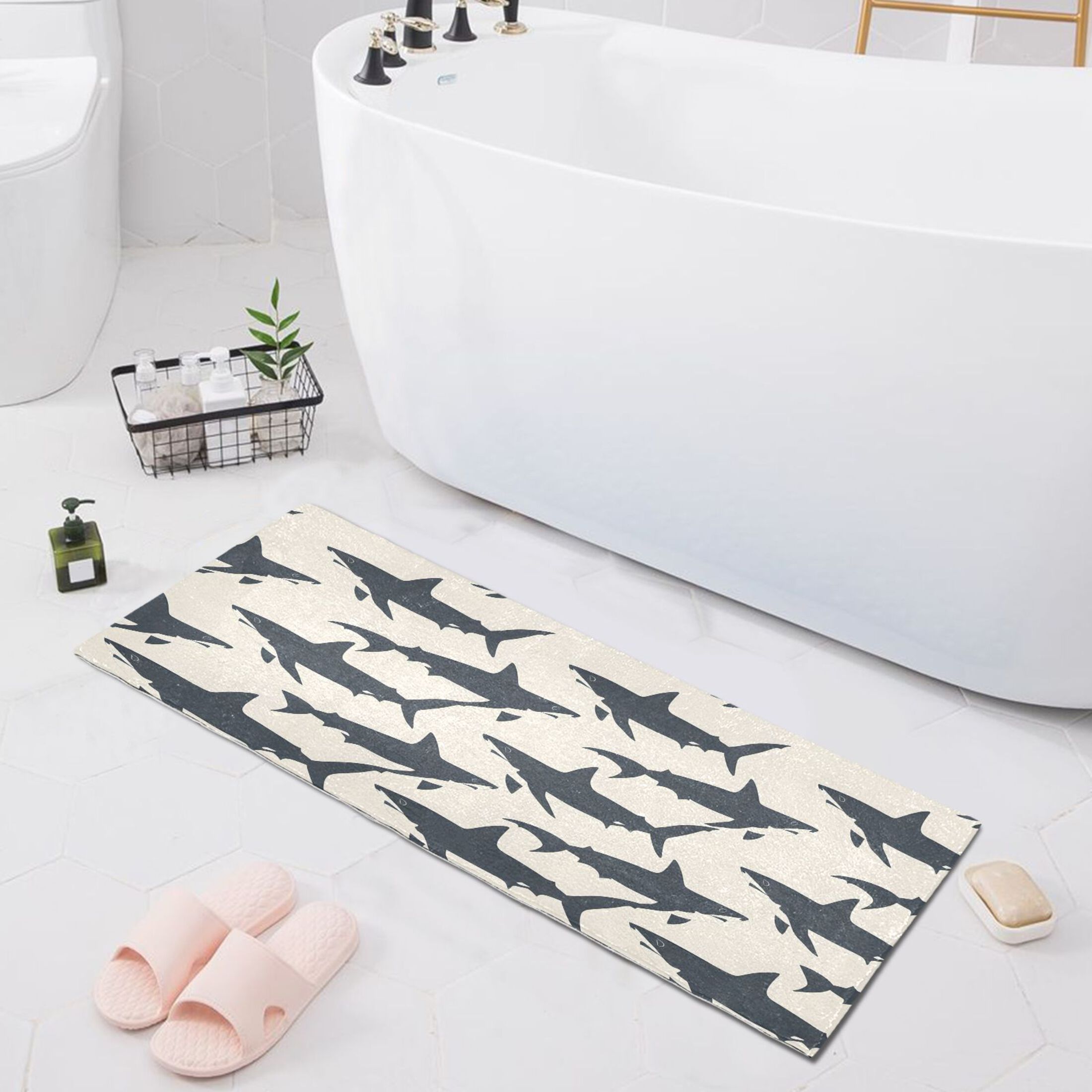 Allure Home Creation Colorful Sharks Bath Rug - 20x38 Inch, 100% Cotton, Skid-Resistant, Kids Bathroom Decor