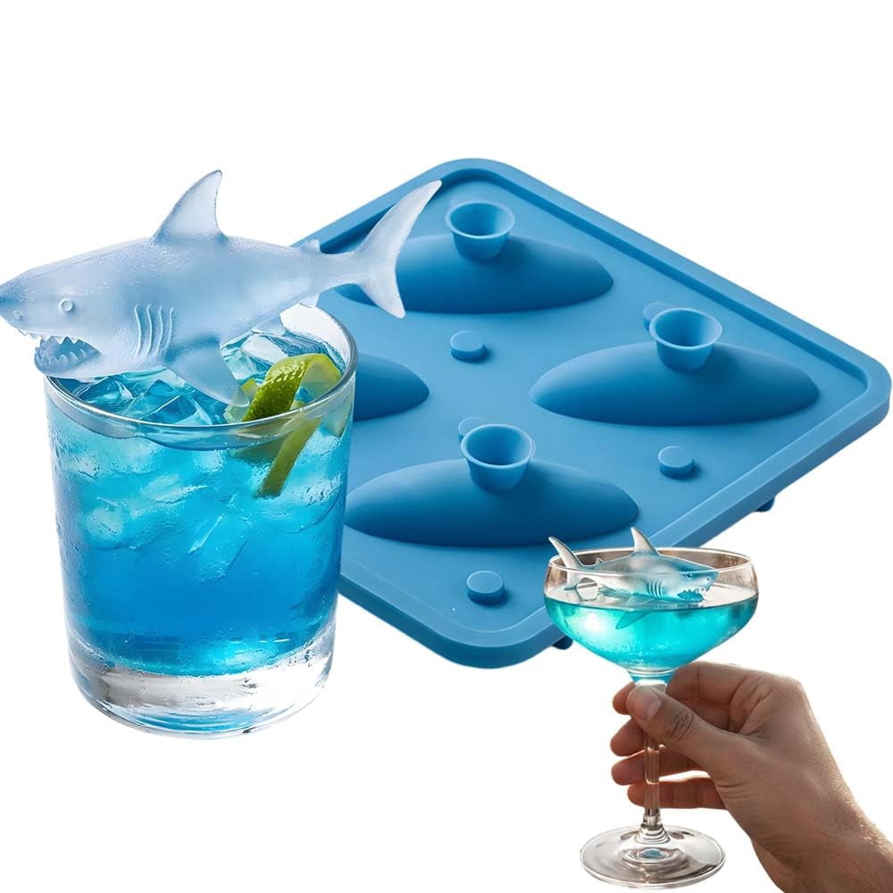 Shark Silicone Ice Cube Tray, 3D Novelty Shark Ice Mold for Cocktails ...
