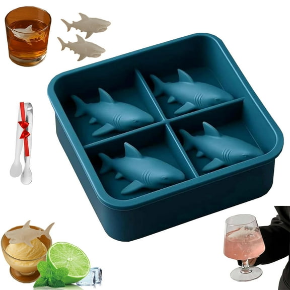 Shark Silicone Ice Mold, 3D Shark Silicone Ice Tray, Fun Shape Shark Mold Shark Ice Cube Tray Shark Decorations for Whiskey, Cocktails, Juice
