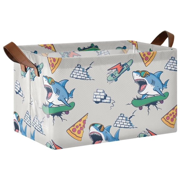 Shark Skateboard Pattern Collapsible Storage Bin Open Home Shelf Basket Water-Resistant Iron Frame Large