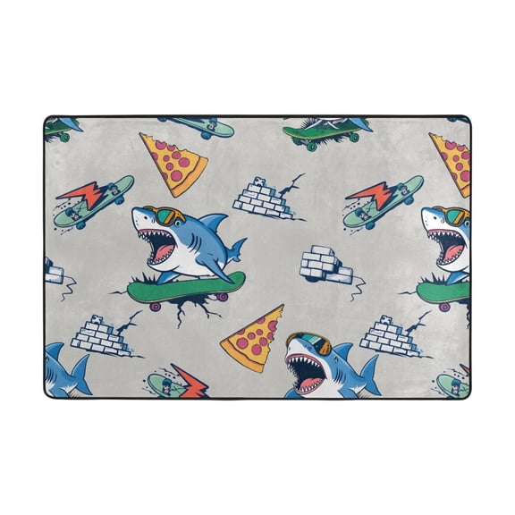 Shark Skateboard Pattern Rug 36x24in Memory Foam Absorbent Non Slip Plush for Bathroom Kitchen Entryway