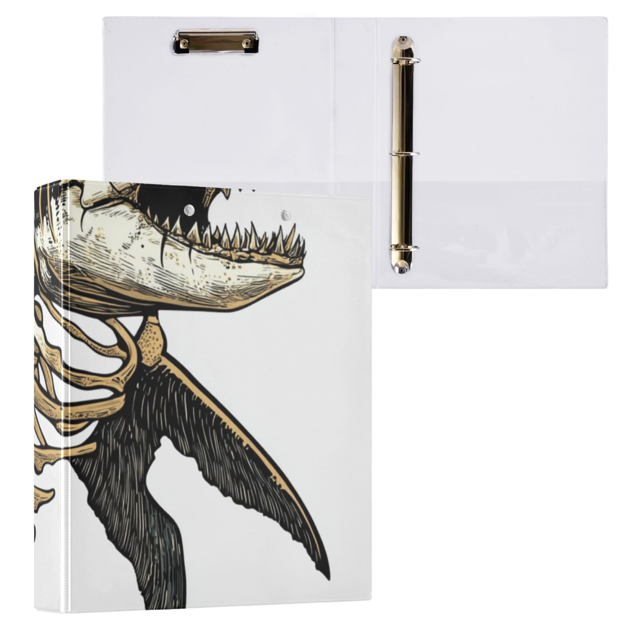 Shark Skeleton 3 Ring Binders 1.5 inch Hardcover File Folders with Interior Pockets A4 Size Organizer for School Office Hospital