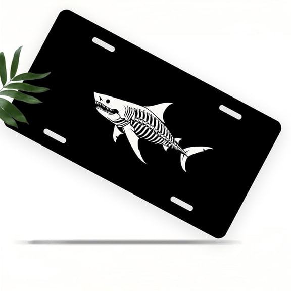 Shark Skeleton Front License Plate, Metal License Plate, Funny Standard Plates Personalized Novelty Decorative For Men/Women/Boys/Girls Car 6×12 Inch