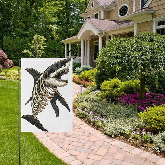 Shark Skeleton Garden Flag Double Sided 12 x 18 Inch Outside Yard Decoration Outdoor Flag