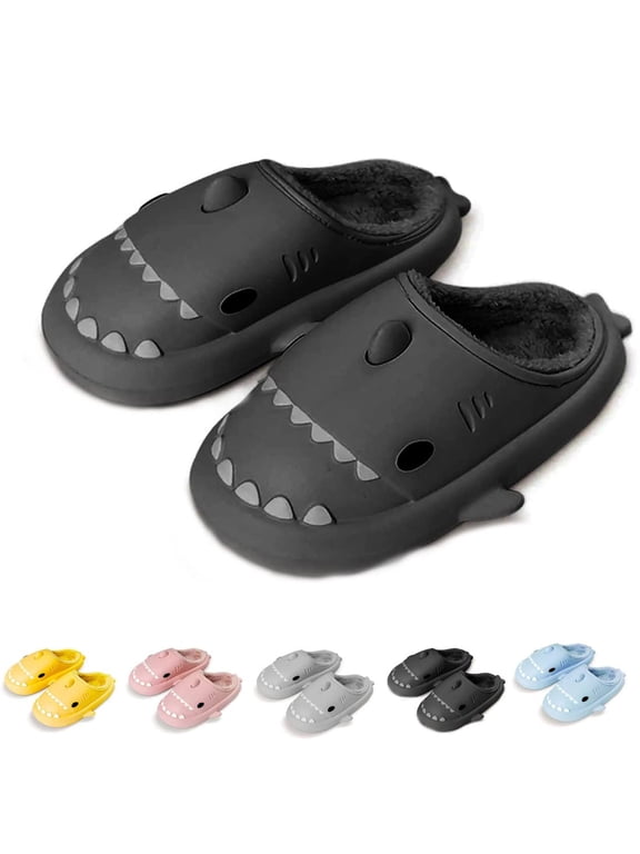 Shark Slides Winter, Fluffy Plush Slides, Adults & Kids Winter Nonslip Soft Comfy Cloud Slippers