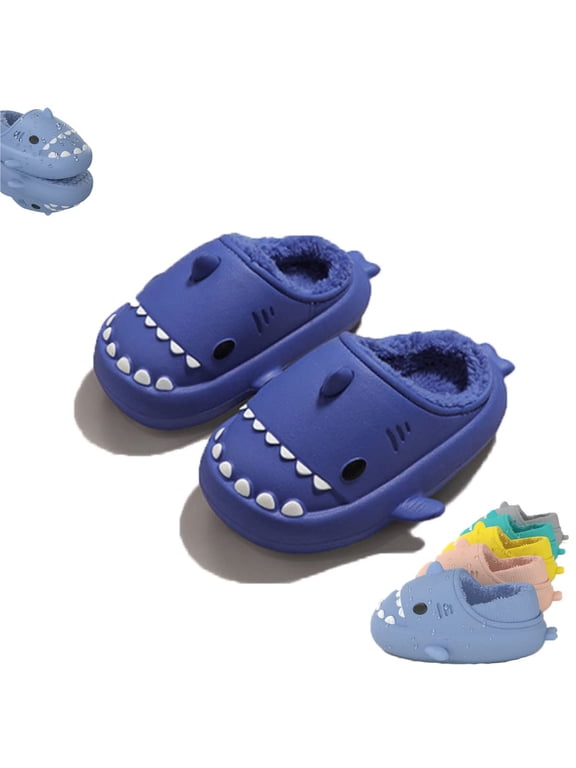 Shark Slides Winter, Fluffy Plush Slides, Adults & Kids Winter Nonslip Soft Comfy Cloud Slippers