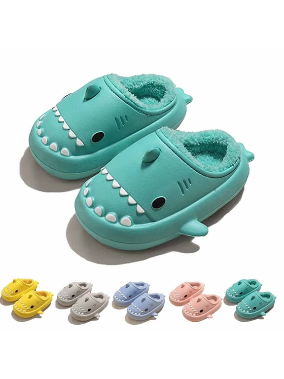Shark Slides Winter, Fluffy Plush Slides, Adults & Kids Winter Nonslip Soft Comfy Cloud Slippers