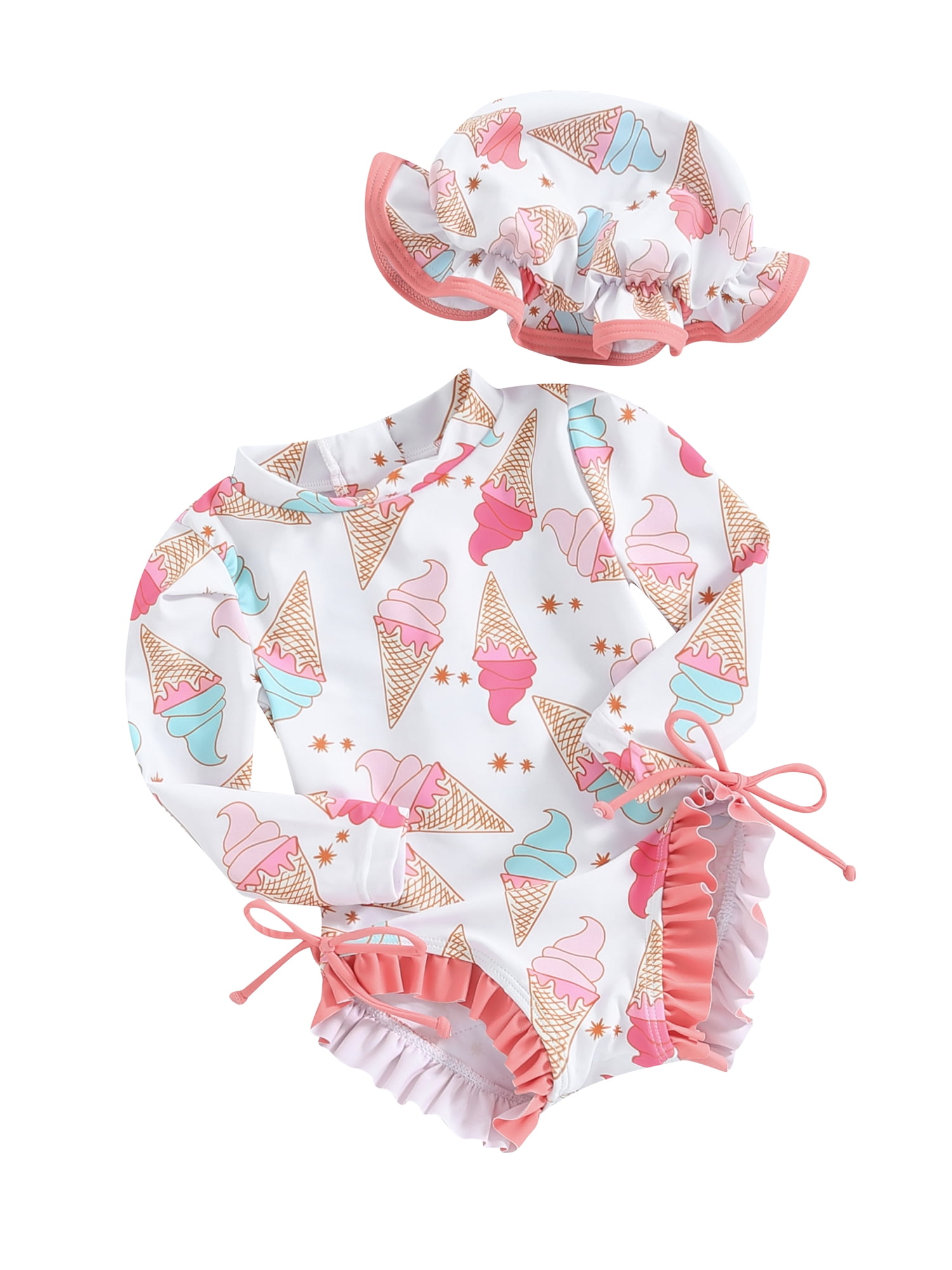 Shark Slippers Baby Girl Rash Guard Swimsuit Long Sleeve Bathing Suit Infant Swimwear with Sun