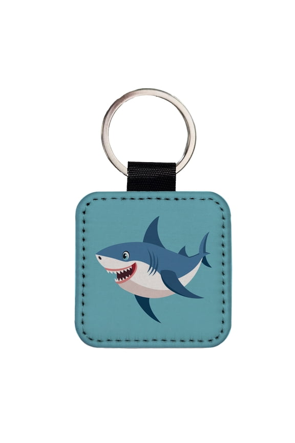 Shark Smiling Faux Leather Square Keychain