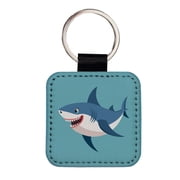 Shark Smiling Faux Leather Square Keychain