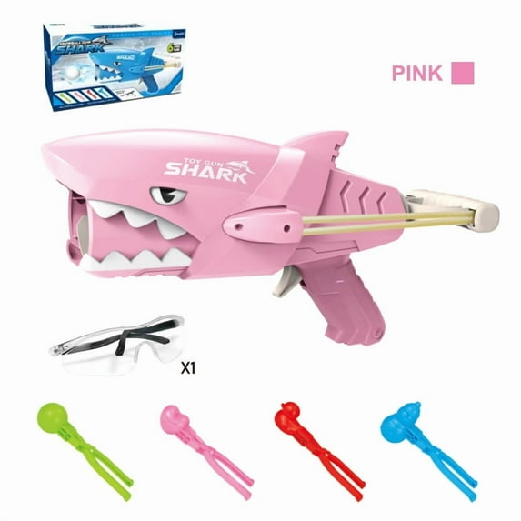 Shark Snowball Blaster Gun with 4 Colorful Snowball Molds and Protective Goggles Outdoor Winter Toy for Snow Fighting Game Elastic Launching Mechanism Durable Plastic Construction for Snowy Days