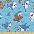 thumbnail image 1 of Ambesonne Shark Fabric by the Yard Upholstery, Underwater Funny World, 2 Yards, Blue White Orange, 1 of 4
