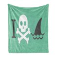 thumbnail image 1 of Shark Soft Flannel Fleece Blanket, Shark Love Themed Creepy Dead Skull Head with Bones and Animal Fun Dangeraous Design, Cozy Plush for Indoor and Outdoor Use, 50" x 60", Green White, by Ambesonne, 1 of 5
