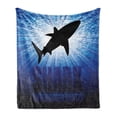 thumbnail image 1 of Shark Soft Flannel Fleece Blanket, Underwater Hunter Phrase Fish Silhouette in the Ocean Danger in Marine Picture, Cozy Plush for Indoor and Outdoor Use, 60" x 80", Royal Blue Black, by Ambesonne, 1 of 6