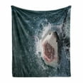 thumbnail image 1 of Shark Soft Flannel Fleece Blanket, Wild Animal in the Sea Attacking Showing the Mouth and Teeth Scary Print, Cozy Plush for Indoor and Outdoor Use, 50" x 60", Petrol Blue Grey White, by Ambesonne, 1 of 6
