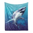 thumbnail image 1 of Shark Soft Flannel Fleece Throw Blanket, Digital Psychedelic Mammal Droplets Scary Atlantic Beast Abstract Artwork, Cozy Plush for Indoor and Outdoor Use, 60" x 80", Blue Grey, by Ambesonne, 1 of 5