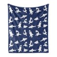 thumbnail image 1 of Shark Soft Flannel Fleece Throw Blanket, Fish Pattern Various Gestures Have a Bite Danger Humor Nautical Design, Cozy Plush for Indoor and Outdoor Use, 70" x 90", Violet Blue White, by Ambesonne, 1 of 6