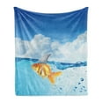 thumbnail image 1 of Shark Soft Flannel Fleece Throw Blanket, Goldfish Mammal Fin on Top of the Water Fake Comical Humorous Nature Image, Cozy Plush for Indoor and Outdoor Use, 50" x 70", Blue Orange, by Ambesonne, 1 of 5