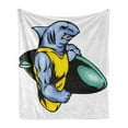thumbnail image 1 of Shark Soft Flannel Fleece Throw Blanket, Grumpy Surfer Animal Muscled Body Exotic Sports Mascot Cartoon, Cozy Plush for Indoor and Outdoor Use, 50" x 70", Jade Green Pale Blue, by Ambesonne, 1 of 6