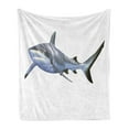 thumbnail image 1 of Shark Soft Flannel Fleece Throw Blanket, Large Reef Shark Swimming Futuristic Computerrt Underwater Design, Cozy Plush for Indoor and Outdoor Use, 60" x 80", Blue Grey White, by Ambesonne, 1 of 6