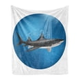 thumbnail image 1 of Shark Soft Flannel Fleece Throw Blanket, Shark in Sea with Sun Rays in Circle Aquatic Underwater Creature Predator Adventure, Cozy Plush for Indoor and Outdoor Use, 50" x 60", Blue Grey, by Ambesonne, 1 of 6