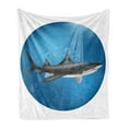 thumbnail image 1 of Shark Soft Flannel Fleece Throw Blanket, Shark in Sea with Sun Rays in Circle Aquatic Underwater Creature Predator Adventure, Cozy Plush for Indoor and Outdoor Use, 70" x 90", Blue Grey, by Ambesonne, 1 of 5