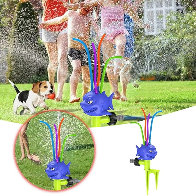 Shark Sprinkler for Kids Outdoor Play, Rotating Spray Outdoor Activity