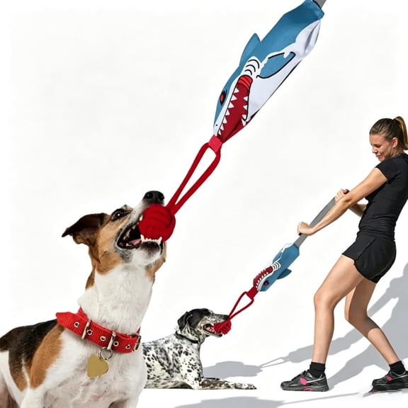 Shark Squeaky Rope Dog Tug Toy, Heavy Duty 900D Nylon Interactive Pull Toy for Aggressive Chewers Medium Large Dogs, Blue (1pc)