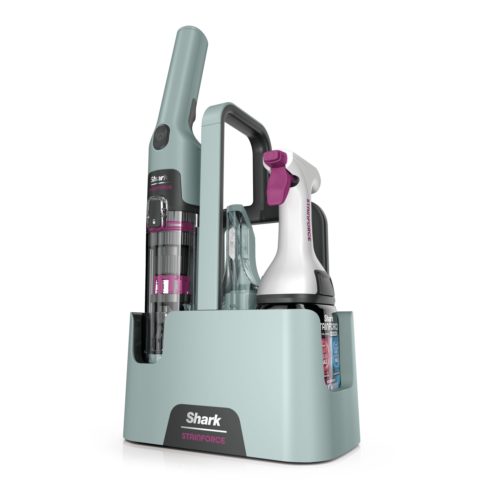 Shark StainForce Cordless Portable Spot Cleaner, Stain, & Odor Remover System for Carpets, Area Rugs, Upholstery, Stairs, Cars, with Storage Caddy, and Full-Size Cleaning Solution, Gray, HX101