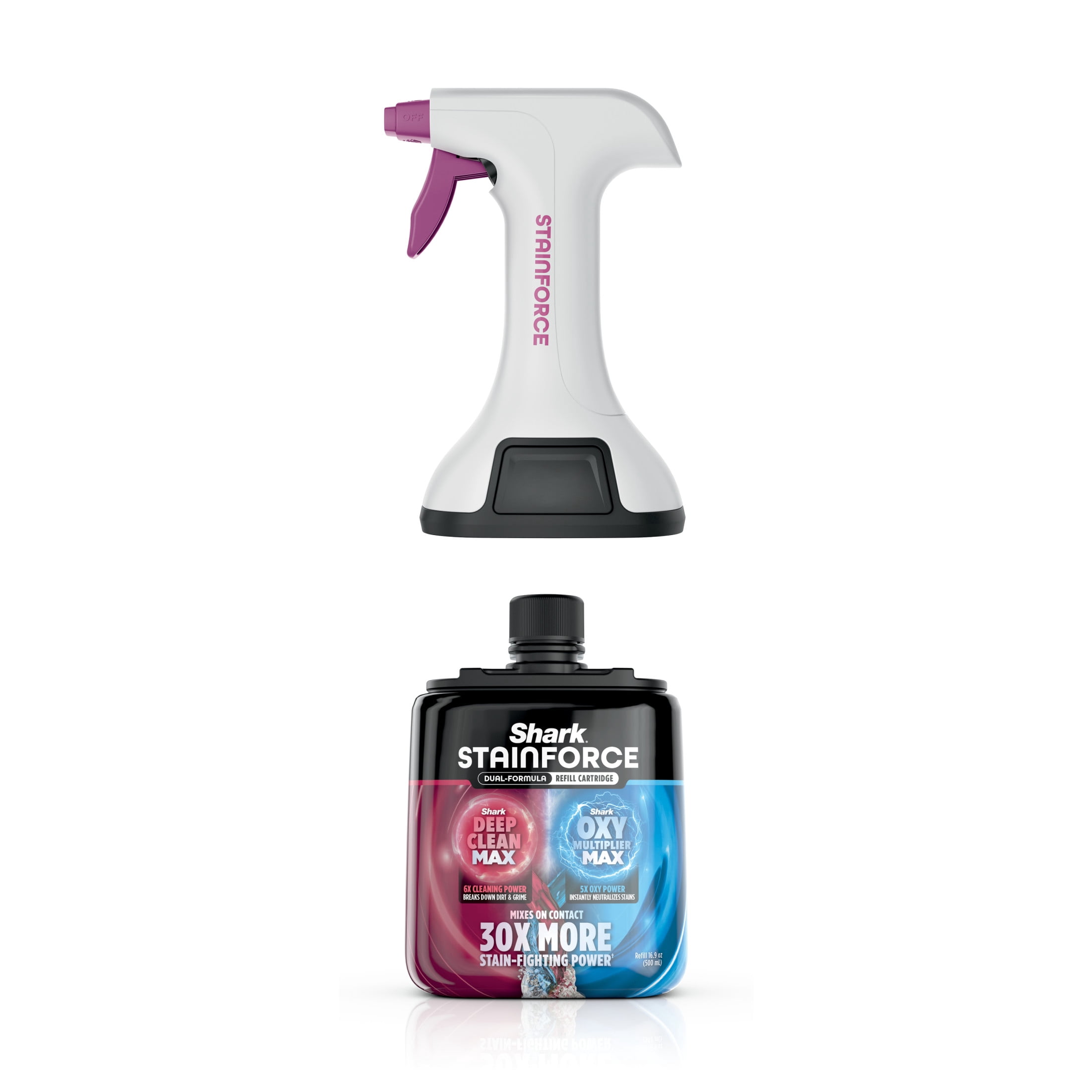 Shark StainForce Stain & Odor Remover Refill Cartridge with Reusable Spray Head, Pet-Safe Dual-Formula Cleaner, 16.9 fl oz, HXCM500S