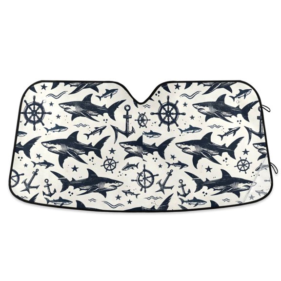 Shark Star Anchor Rudder Car Windshield Sun Shade Foldable Car Front Window Visor Heat and UV Protection 55x27.6