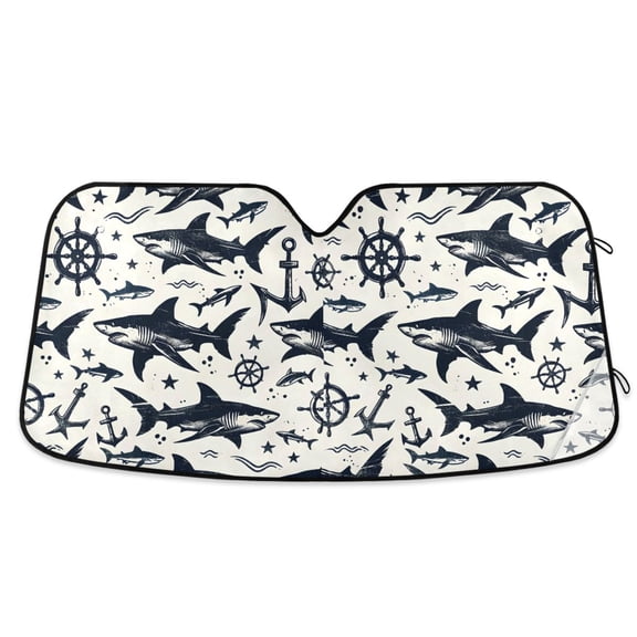 Shark Star Anchor Rudder Car Windshield Sun Shade Foldable Car Front Window Visor Heat and UV Protection 57x31.5