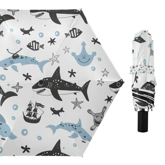 Shark Starfish Boat Compact Sun Umbrella Windproof Travel Umbrellas for Rain Strong Portable UV Protection