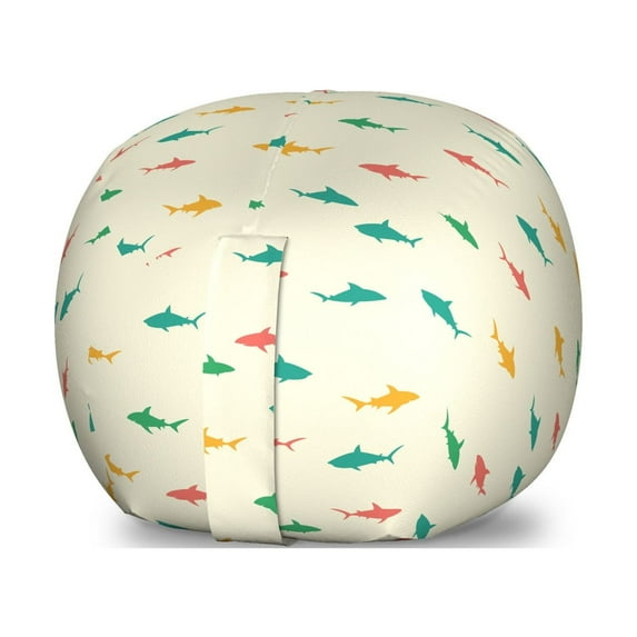 Shark Storage Toy Bag Chair, Pattern with Colorful Cartoon Silhouettes of Marine Wildlife Creatures, Stuffed Animal Organizer Washable Bag, Large Size, Multicolor, by Ambesonne