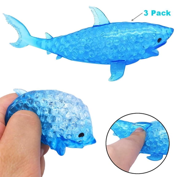 Shark Stress Ball Squeezable Spongy Bead Fidget Toy, Soft Slime Filled Decompression Toy for Anxiety Relief Office Desk Home - 1 Pack