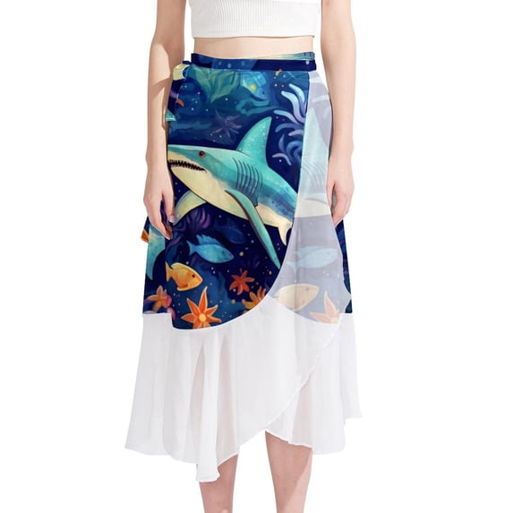 Shark Stylish Chiffon Beach Dress with Polyester Straps - Summer Dress for Women