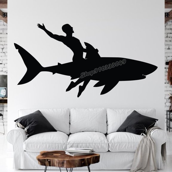 Shark Surf Palm Gift Sea wall decals Windsurfer Boy Surfing Sports Wall Sticker Surfboard waves Decals Vinyl Bedroom Decor 57x30cm