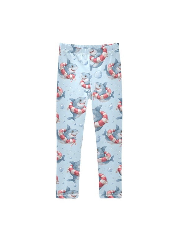 Shark Swim Ring Pattern Printed Leggings Yoga Pants for in 4t to 10t