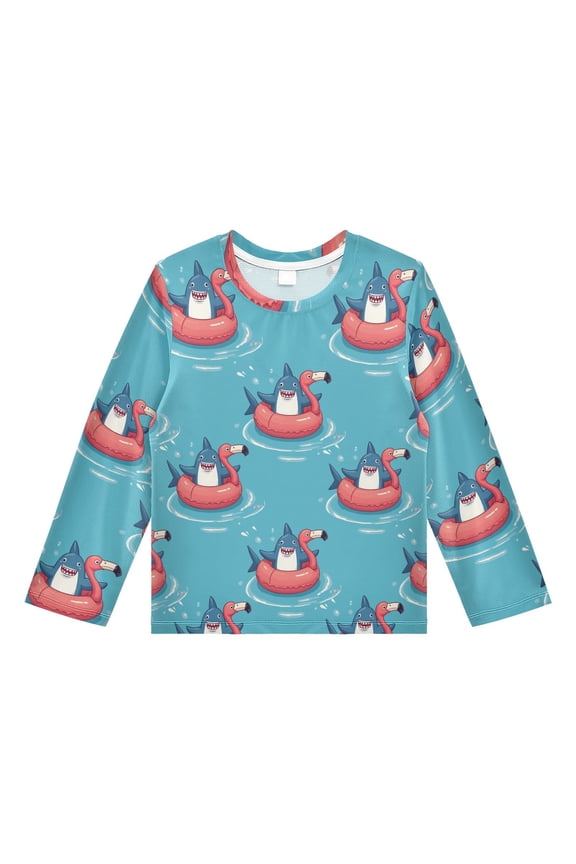 Shark Swimming Pattern Boys' Rash Guard Shirts UPF 50 Plus Sun Protection Short Sleeve Swim Tees 3T