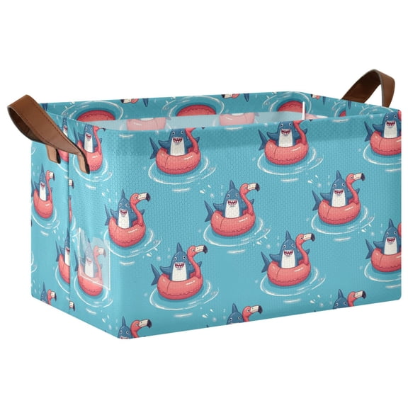 Shark Swimming Pattern Collapsible Storage Bin Open Home Shelf Basket Water-Resistant Iron Frame Large