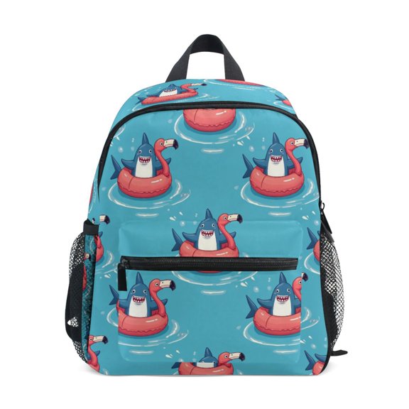 Shark Swimming Pattern Mini Backpack Cute Small Backpack with Chest Strap and Whistle Ages 3-8