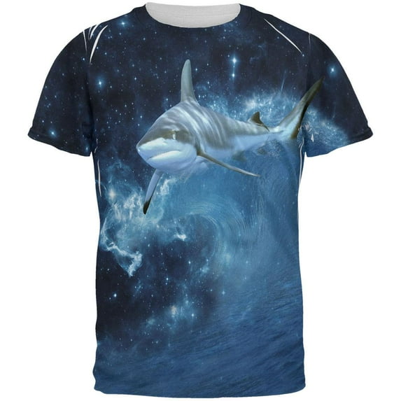 Shark Swimming in Space Galaxy All Over Mens T Shirt Multi LG