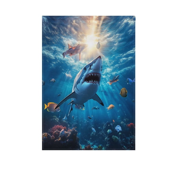 Shark Swimming in The Ocean Garden Flag Double Sided Outdoor Banners Yard Flags for Garden Home Holiday Decorations