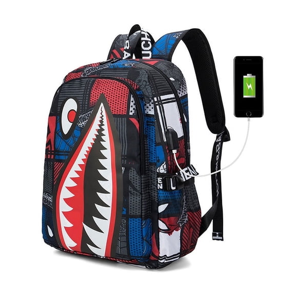 Shark Teens Backpacks Fashion Schoolbag Casual Waterproof Travel USB Laptop Backpack (Style 4)